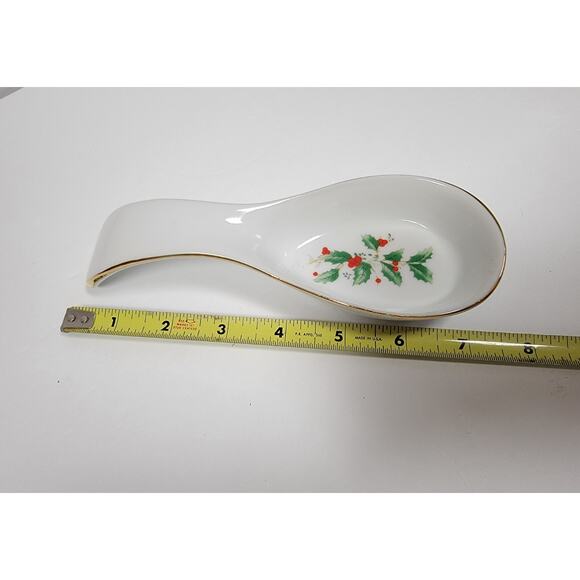 VTG Holly and Berry Spoon Rest White Porcelain Ceramic Gold Trim - Picture 5 of 7